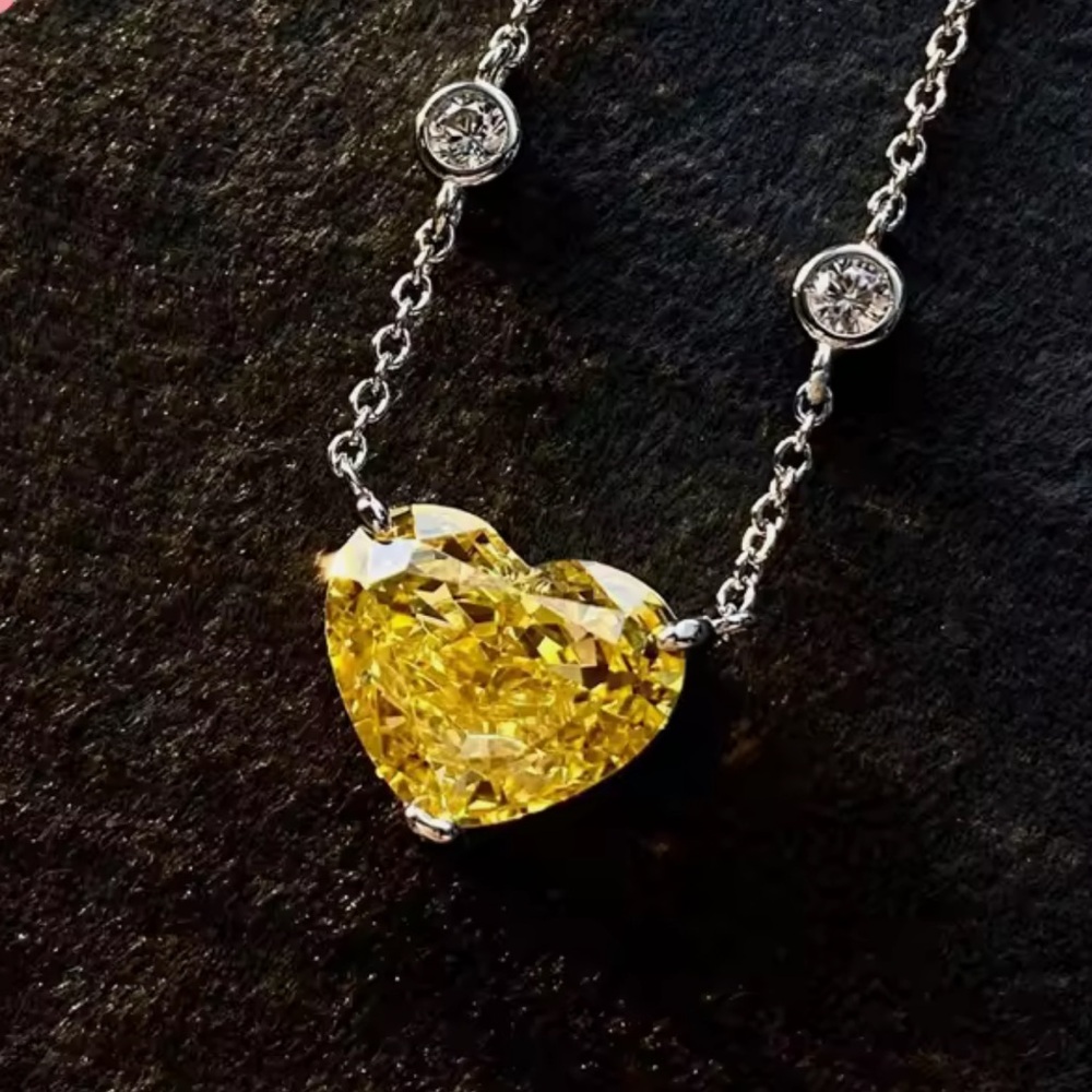 4ct Platinum Canary Heart Necklace - Picture 3 of 15